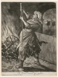 En kvinna tänder en ljusraket, blad 5 ur serien "Allmän glädje över belägringen av Namur av Vilhelm III, 1695"