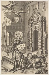 Allegoriskt porträtt av greve Tassis illustration från Jean Jacques Chifflet, Les marques ..., 1645.