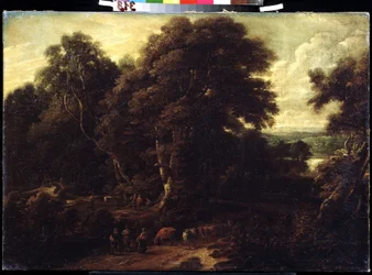 ""Landskap av Flandern med flock kor"" Målning av Constantinus Cornelis Huysmans (1648-1727) Pushkin Museum, Moskva