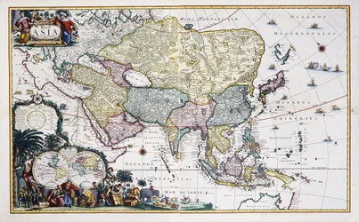 Karta över Asien, ca 1696 (handfärgad gravyr)