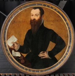 Porträtt av Adam Wachendorff, med en Putto som blåser bubblor Porträtt av en man. På verso en Putto blåser bubblor