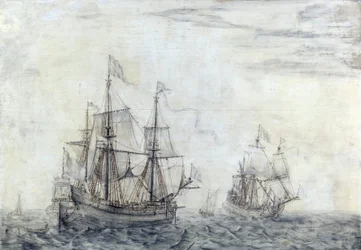 Det nederländska handelsfartyget "Saint Jean Baptiste". Olja på trä från 1668, av Cornelis Pietersz Mooy (1630-1693).