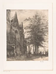 Människor framför Marknadskyrkan i Hameln Hamelin (titel på objekt)
