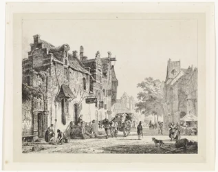 Stadsbild med hästkärra
