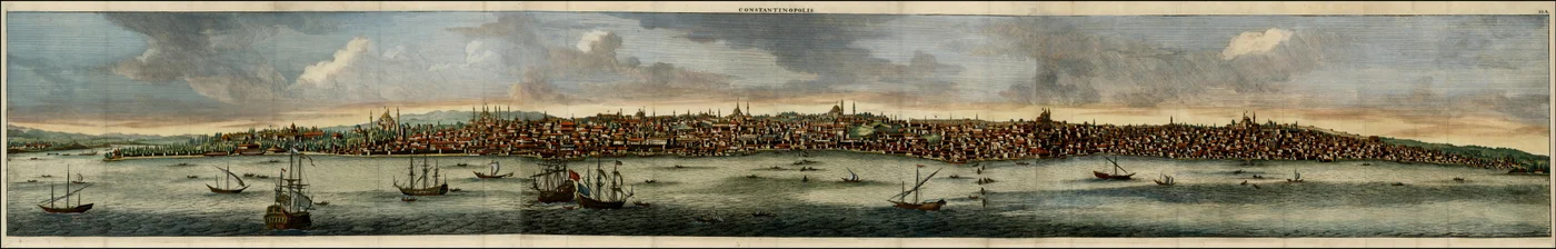 1698 års kolorerade vy över Konstantinopel av Cornelis De Bruyn
