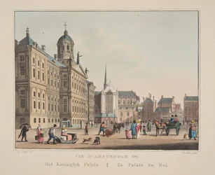 Utsikt över Amsterdam nr 1. Het Koninglyk Paleis. Kungens palats, 1825 (handkolorerat gravyr)