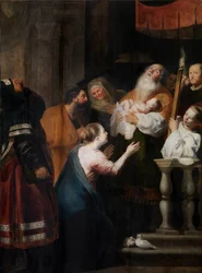 Reningen av presentationen i templet (olja på panel)