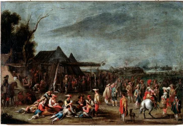 Bivouac de soldats (soldaternas bivack) Målning av Cornelis De Wael (1592-1667) 1600-talet Dim 50x75 cm Genes, Musei di Strada Nuova (ex Palazzo Bianco)