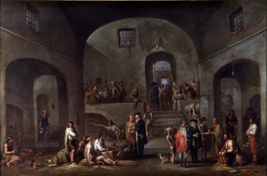 De sju verken av korpral misericorde: "" fångarnas besök"" Målning av Cornelis De Wael (1592-1667) (ec.flam) Gener, samling Banco di Chiavari