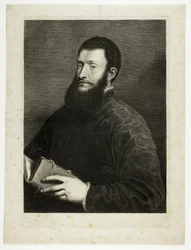 Porträtt av poeten Pietro Aretino, från Cabinet Reynst; Variarum imaginum a celeberrimis artificibus pictarum Caelaturae (Cabinet Reynst: Gravyrer av olika bilder målade av berömda konstnärer)