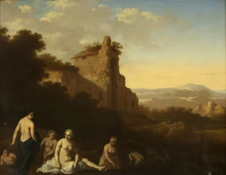 Nymphs Bathing (olja på panel)