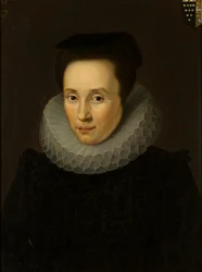 Porträtt av Elizabeth Helyar, Mrs John Bridgeman (1586-1636), ca 1610-36 (olja på duk)