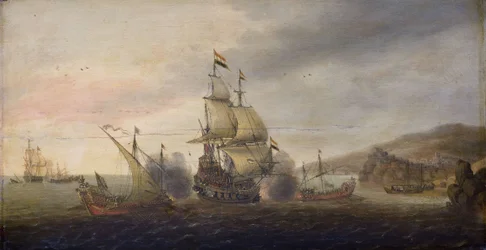 Sjöstrid mellan holländska krigsmän och spanska galärer, c.1633-50