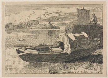 Båtar på en flod, väderkvarn på avstånd, 1809.