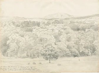 Wrottesley Hall - View of Malvern Hills: pencil drawing, 1820