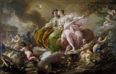 Rättvisa och fred - Målning av Corrado Giaquinto (1703-1766) - ca. 1754 - Olja på duk - 216x325 cm - Rokokokonst - Museo del Prado, Madrid