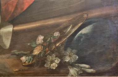 SS Salvatore-kyrkan, interiör, Rosenkransaltaret, Vår Fru av Rosenkransen, målning av Corrado Giaquinto (1703-1766), detalj, Poggiardo, Lecce, Puglia (foto)