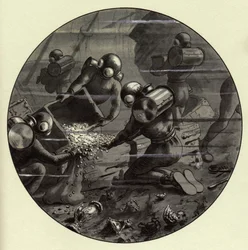 Illustration av Corrado Sarri till "Tjugotusen leagues under the sea" (Vingt-mille - 20 000 - 20000) av Jules Verne. Illustrerad utgåva från 1920-talet.