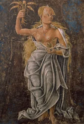 Dean, detalj Virgin of the Sign, scen från augusti månad, tillskriven Cosimo Tura