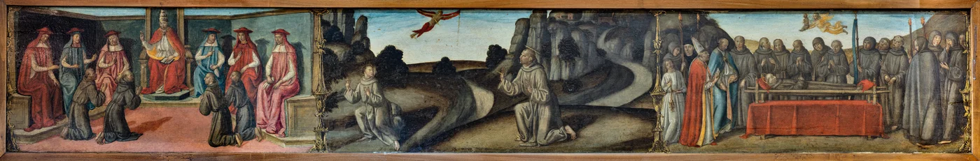 Madonna med barn i ära, den helige Ambrosius, den helige Franciskus av Assisi, Gud Fadern och änglarnas, altartavla, detalj (fresk)