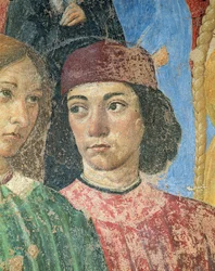 Biskopens procession framför kyrkan S. Ambrogio, detalj av Marsilio Ficino 1433-99 1468 fresk