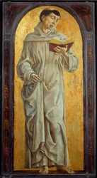 Sankt Antonius av Padua läsning (san antonio di padova) Trämålning av Cosme Tura (1430-1495) Sön. 0,71x0,31 m