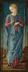 Jungfrun Annunciate [mitten höger], ca 1470-1480 (tempera och distemper på pannå)