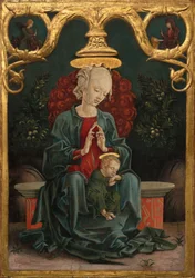 Madonna och barn i en trädgård