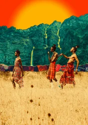 Solnedgång på den afrikanska savannen