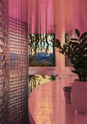 Modern rosa utsikt över poolen