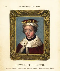 Porträtt av kung Edward den femte, Edward V av England, född 1470, började regeringstiden 1483 och kvävdes 1483