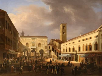 Utsikt över Piazza Grande i Bergamo