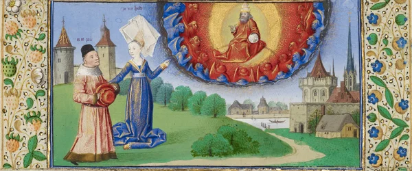 Filosofi som instruerar Boethius om Guds roll, ca 1465