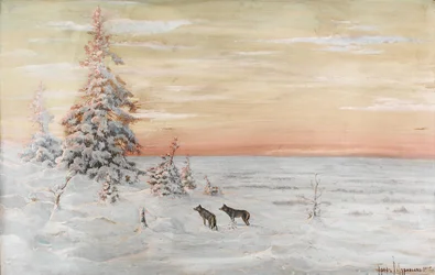 Vinterlandskap med vargar, 1915