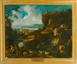 "Landskap med by