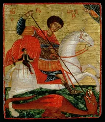 Ikon av St. George och draken (bladguld och tempera på panelen)
