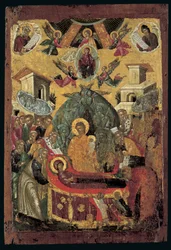 The Dormition of the Virgin (äggtempera på trä med koppar)