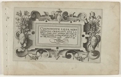 Titelsida och elva tryck av blommor, växter och frukt Kartusch med scrollwork-ram för serien: Cognoscite lilia Cognoscite lilia (serietitel på objekt)