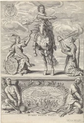 Porträtt av Gaston Jean-Baptiste av Orléans, till häst Domino Fratri Regis. (titel på objekt)