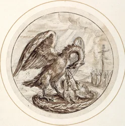 A Pelican in her Piety, tidigt 1600-tal (penna & brunt bläck med brun tvätt)