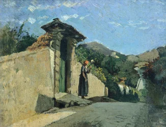 Studie av landskap, ca 1860, av Cristiano Banti (1824-1904), olja på duk ombord