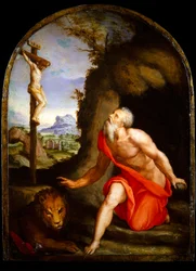 St Jerome (olja på silverfärgad koppar)