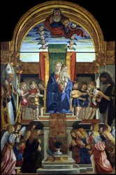 Jungfrun och barnet på tronen hos Gud Fadern och de heliga Hilarius och Johannes Döparen, 1499