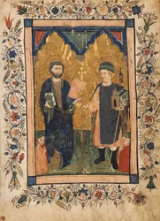 Sankt Markus evangelisten och Sankt Sinibaldus vördade av medlemmar av en lekmanna..., ca. 1425-34.