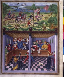 Mars inflytande: jakt och hov. Miniatyr gjord av Cristoforo de Predis (v. 1440-v. 1486) - i “” De Sphaera””” d
