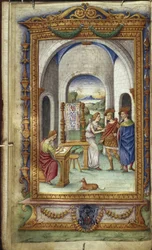 Penelope skriver, Telemachus och Laertes Illustration för Heroides av Ovid, 1485-1499