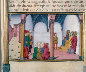 Jesus undervisade vid Cristoforo De Predis miniatyrtemplet (1440-1486) efter Nya testamentets historia
