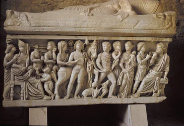 Hippolytus och Phaedra, detalj från sidan av en sarkofag