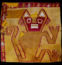Pre-columbiansk konst, Nazca-civilisationen: fragment av tyg med zoomorfisk representation. 100 f.Kr.-800 e.Kr. Göteborg, etnografiskt museum