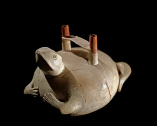 Förcolumbiansk konst, Paracaskulturen (Peru): grodformad vas. 800-200 f.Kr. Lima, Nationella museet för antropologi och arkeologi